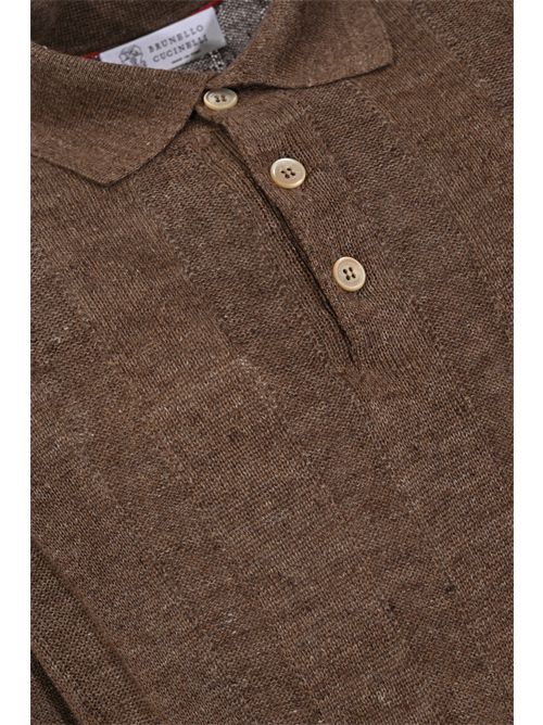 Polo a coste in misto lino e cotone Nocciola BRUNELLO CUCINELLI | M2L707815CNO22